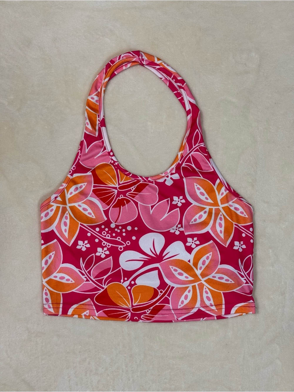 Pink Orange Tropical Floral Halter Crop Top Size Small